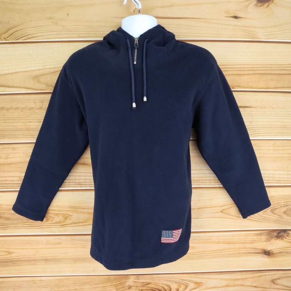 Liz Claiborne Pullover Fleece Hoodie Jacket Mens Size S Dark Blue American Flag